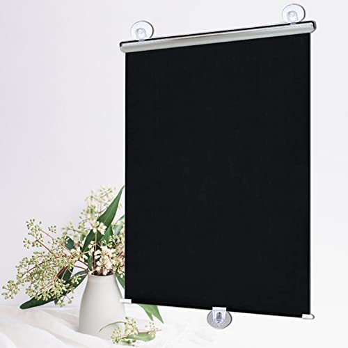 KGUDYS Saugnapfes Rollo, Teleskop-Rollos, temporäre Sichtschutz-Rollos für Fenster, Sonnenschutz und Isolierung, bohrerlose Montage, Verschiedene Größen,Black-40x125cm/15.7x49in