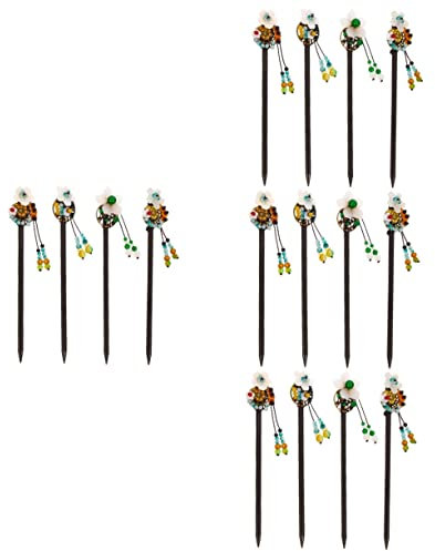 minkissy 16 Pcs Curling Hairpin Japanese Hair Chopsticks Hanfu Hairpin Flower Hair Chopsticks Chinese Hair Pins Bridal Accessories Hair Cape Women Hair Stick Wood Ebony Japanese-style Miss