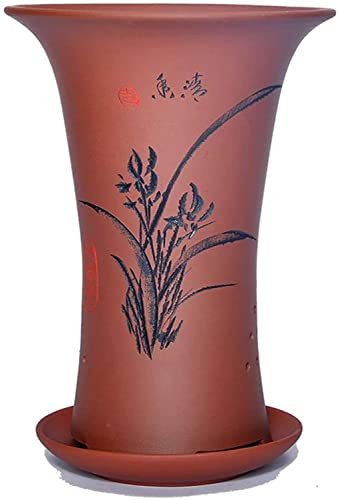 GImLY Keramik-Belüftungs-Orchideen-Spezialbecken, Pflanzenbehälter-Orchideen-Blumentopf, Taillen-einfacher Kleiner runder Blumentopf, Desktop-Fleisch-Lila-Sandtopf-Multifunktionaler Blumentopf
