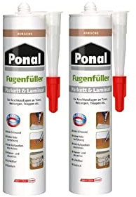 Ponal Parkett & Laminat Fugenfüller Kirsche, elastische Fugenmasse für Anschluss- und Dehnungsfugen, lösemittel-, wasser- und silikonfreie Dichtmasse, 2x280ml Kartusche