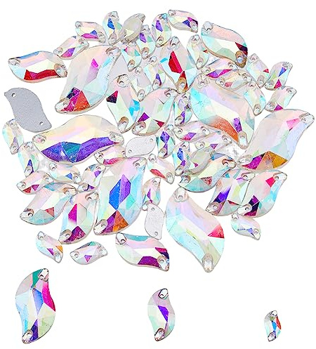 SUPERFINDINGS 54 Stück S Förmige Strasssteine Zum Aufnähen 3 Größen Kristall ab Nähsteine Edelsteine Mit 2 Löchern Transparente Flache Rückseite Bunte Strasssteine Für DIY Bastelarbeiten Tanzkostüme