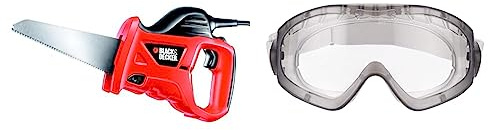 Black+Decker 400W Universal-Säbelsäge KS880EC & 3M Schutzbrille für Elektroarbeiten 2890SC1, klar/grau – Vollsichtschutzbrille für Elektrowerkzeug- & Farbspritzarbeiten