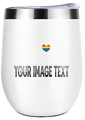 Miujonvy Weinglas Tumbler mit Deckel Eigenes Bild Text Logo Doppelwandig Vakuum Edelstahl Reisebecher für Kalte & Heißgetränke Wein Kaffee CocktailsWeiß