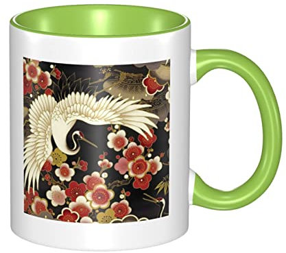 RFSHOP Taza de cerámica, taza de flor de grulla, taza de té y café para hombres y mujeres