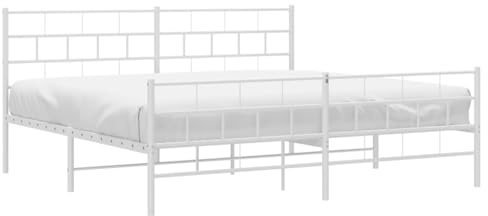 vidaXL Bettgestell, Bettrahmen mit Kopfteil Fußteil, Metallbett Bett mit Lattenrost, Doppelbett Gästebett Schlafzimmer, Metall Weiß 180x200cm