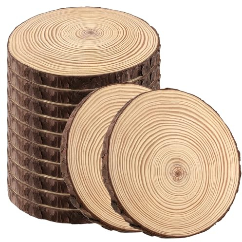 HEIHAK 12 Pcs Log Slices 17-18cm Natural Wood Slices, No Hole Circle Wooden Discs, Unfinished Wooden Circles for Arts, Crafts, DIY, Coasters, Decorations, Christmas Ornaments