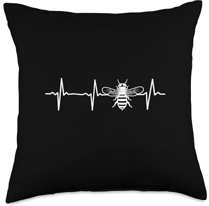 Honeybee Clothing Beekeeping Heartbeat Honeybee Throw Pillow, 18x18, Multicolor
