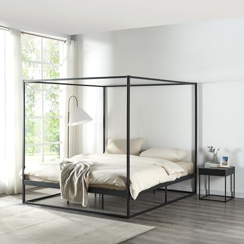 [en.casa] Estructura de Cama con Dosel Kristianstad Marco Alto con 4 Esquinas para Cortinas Mosquitera Luces Somier Techo Ambiente Acogedor máx. 200 kg Metal 180 x 200 cm - Negro