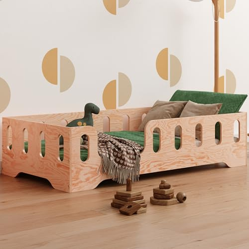 smartwood Bodenbett 120x200 cm mit Rausfallschutz, Holz, TILA 2L | Montessori Kinderbett, Lattenrost belastbar bis 300 kg, FSC-Zertifikat, abgerundete Kanten, Einfache Montage, ab 3 Jahren