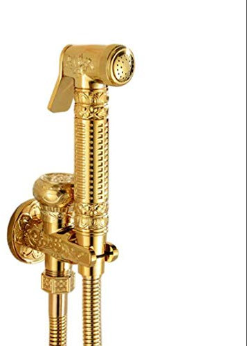 Goldene Badezimmer-Bidetarmaturen, Wand-Messing, kaltes Wasser, Blume, geschnitzt, WC-Reinigung, Handbrause, Mopp-Wasserhahn, Wasserhahn, massives Messing (Farbe)