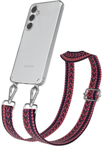 EAZY CASE Handykette - Verstellbares Taschenband kompatibel mit Galaxy S24 Plus, Schulterriemen, Handykordel mit Silikon Hülle, Umhängetasche, Pink Blau Silber