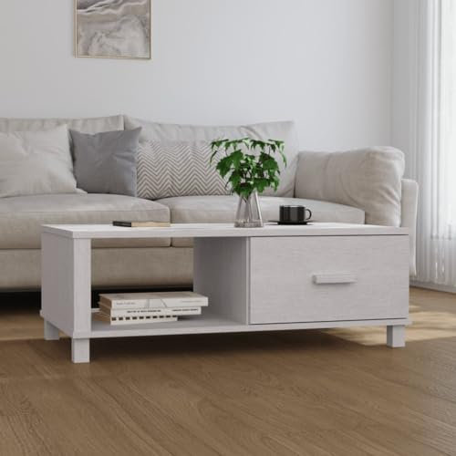 BUKSCYJS Couchtisch kleine Zimmer, Sofatisch, WohnzimmertischCouchtisch HAMAR Weiß 100x55x35 cm Massivholz KieferFür Wohnzimmer, Schlafzimmer, Büro, Eingang, Korridor