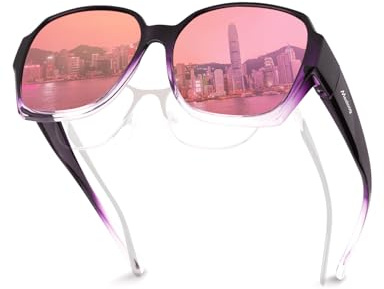 Meeloog Polarisierte Überbrille Sonnenbrille für Damen Herren, UV400 Schutz Sonnenbrille, Quadrat Übergroße Brille zum Fahren DEMST2106 (D1 Lila Rahmen/Rosa Verspiegelte Linse)