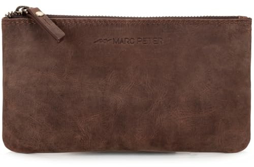 Marc Peter® Vintage Austin Federmäppchen aus Leder Federtaschen Mäppchen Etui mit YKK Reißverschluss, Große Kapazität Pencil Case Großes Federmappe - Dunkel Braun