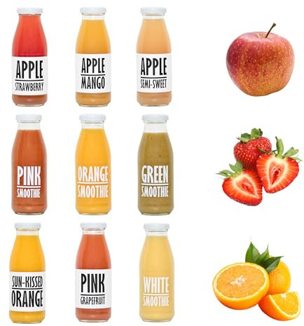PRESSUICE Summer Variety Pack Juice Smoothie 240 ml - 12 bottles pack - Fruit Smoothies Squash Orange Apple Pineapple Mango Banana - Drink for Kids and Adults - From Fresh Press NFC Juice