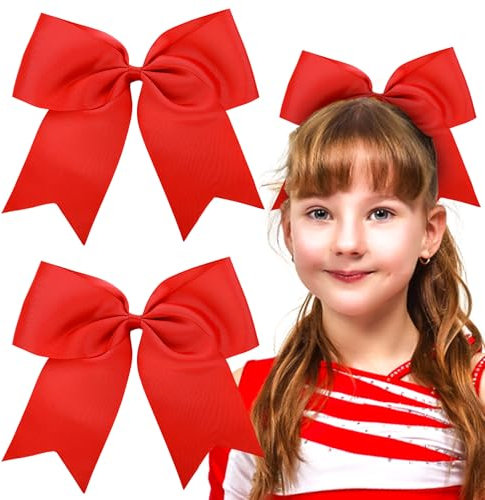 Wanmu 2 Stück Schleife Haargummi, Rot Schleife Haarseil Pferdeschwanz Bögen Haarband Schleifen Haarspangen Clips Haarnadeln für Frauen Cheerleading Softball-Teams Halloween-Kostüme
