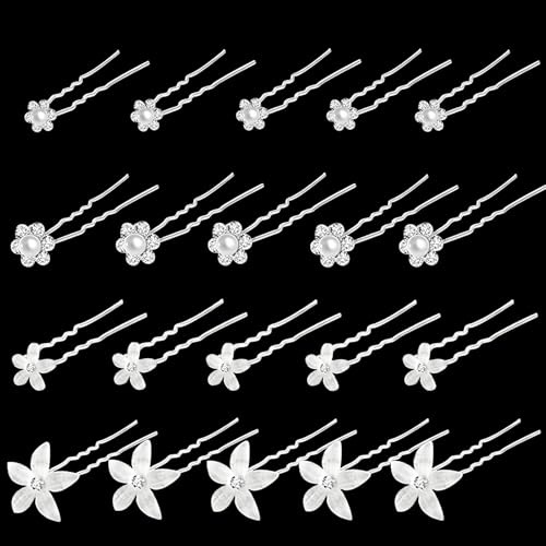 20 Pièces Épingles à Cheveux de Mariage, Bijoux Mariée en Forme U Perle Fleur Cristal Strass Pinces Cheveux Pince Cheveux Mariée Fleurs Demoiselle D'honneur Accessoires Pour Femmes Filles