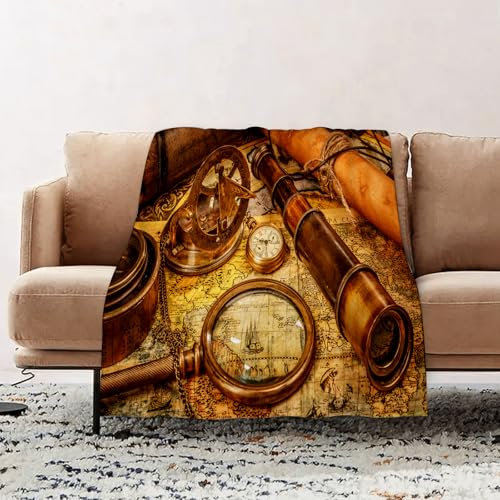 EOMKSE Fleece Blanket Sofa Throw - Versatile Blanket Fluffy Soft Throw for Bed and Couch Throw,Antique Set,Magnifying Glass,59x79in