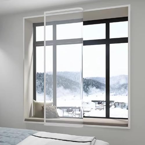 kit d'isolation de fenêtre d'hiver, Réutilisable Kits D'isolation de Fenêtre EVA Rideau Thermique Anti Froid film isolant pour Cuisine fenêtres (110x150cm)