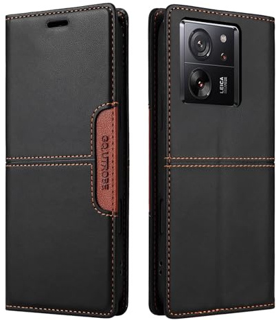 NETANY Compatible con Funda para teléfono Xiaomi 13T Pro/Xiaomi 13T / Xiaomi Redmi K60 Ultra,Funda Protectora de Soporte Plegable de,con Bolsillo [magnético] Cartera Flip Funda de teléfono (Negro)