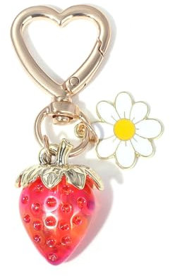 ALICEEDG Schlüsselanhänger Erdbeere, Taschenanhänger Bag Charms, Auto-Schlüsselanhänger Mit Blumenblatt, Erdbeere