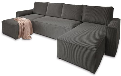 Masseno Ecksofa ASPRA mit Schlaffunktion U-Form, Sofa mit Bettkasten, Wohnzimmersofa, Couch, Soffa, Bettsofa, Couchgarnitur- Graphitfarben, POSO 34