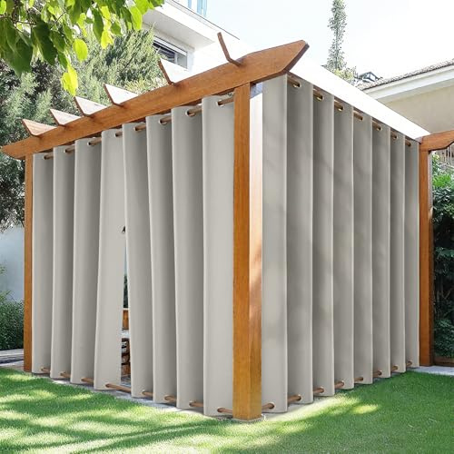 HDCAXKJ wasserdichte Outdoor-Vorhänge für Terrasse, mit Reißverschluss Oben und unten, mit Ösen, thermische Sichtschutzvorhänge, 2 Paneele, Pavillon, Außenverdunkelungsvorhänge für Veranda, Pergola