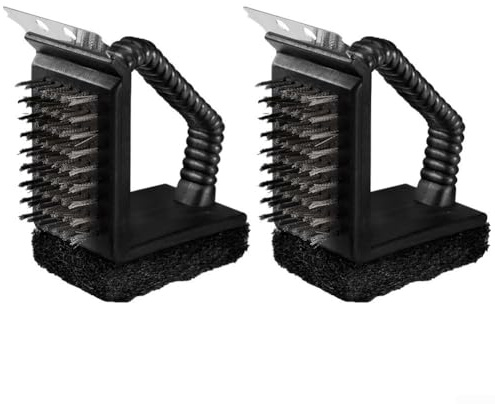 GLFLOW 3 in 1 Grillbürste, Grillreinigungsbürste mit ergonomischem Griff, Messingborsten für Gas- und Holzkohlegrills Porzellan, Edelstahl, Gusseisen BBQ