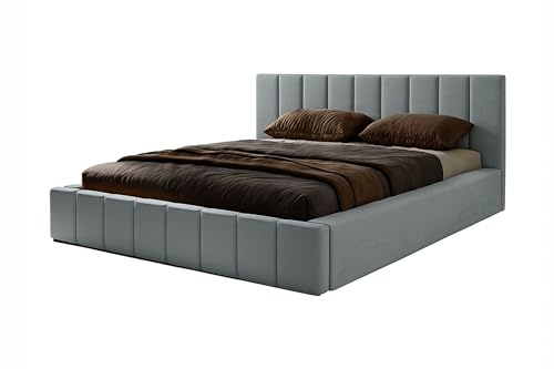 Nero Polsterbett 180x200 mit Kopfteil, Bettkasten & Lattenrost, Dunkelgrau | Bett 180x200 großer Bettkasten, Holz-Lattenrost mit Rahmenheber, weicher Velours-Bezug, schnelle Selbstmontage