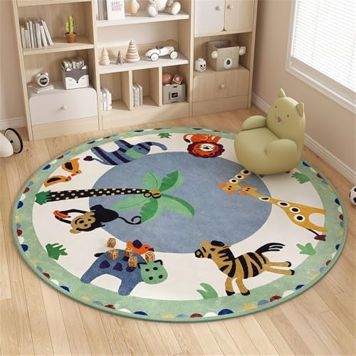 YATOLA Teppich Mädchen Jungs für Kinder Weicher Spielen Tier Löwen Giraffe Bären (Weiß 1, 120x120cm)
