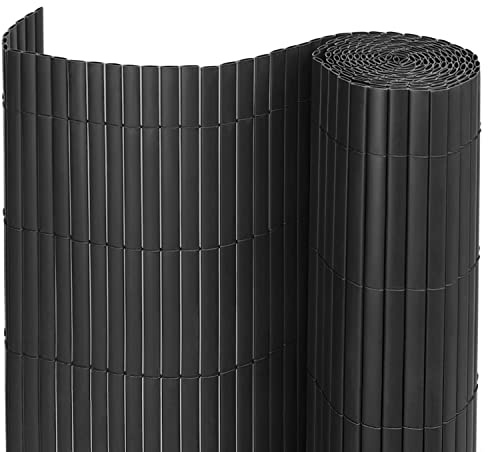 Warmiehomy PVC Garden Screening 1.8m High, Artificial Bamboo Fence Screening, Weatherproof Outdoor Fence Privacy Screen for Garden, Balcony, Terrace(Grey Screen, 1.8m High x3m Wide)