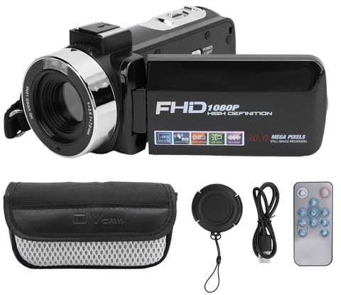 Holigie Cámara de Video de 3 Pulgadas Pantalla de rotación TFT 1080p 30mp Camcorder de Zoom Digital 18x con Puerto USB de luz de Relleno para la grabación de Bodas de Viaje Material ABS