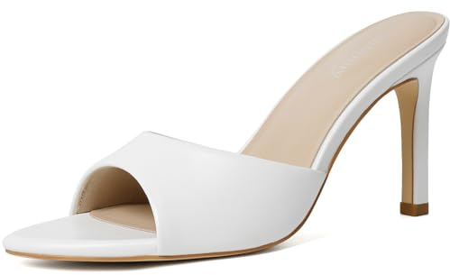 Susanny Mule White Heels for Women Pointed Open Toe Sexy Slip on High Heeled Sandals Stiletto Dress Comfortable Backless Mules Shoes Wedding Bridal Parties Vacation Casual Office Work Shoes 10.5