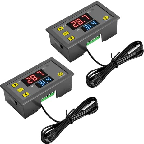 QIQIAZI W3230 Digitaler Temperaturregler,20A DC 12V Digitaler Thermostat LED-Display Temperaturschalter-50-120℃ mit NTC 10K-Sensorsonde（2 Stück ）