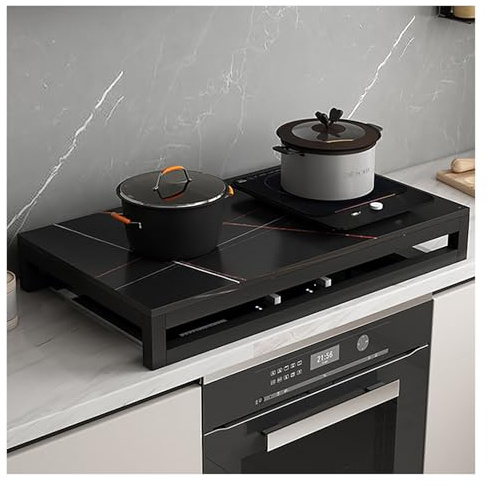 tapa encimera gas Placa de cubierta de losa de piedra para cocina de gas, marco de soporte para hogar de gas doble, tablero difusor de calor, cocina de inducción(Black)