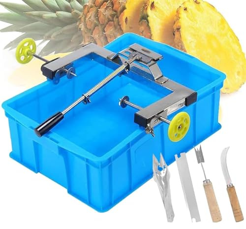 Sbucciatore for ananas, staffa regolabile in larghezza, doppie aste retrattili, lame intercambiabili for supermercati, stand