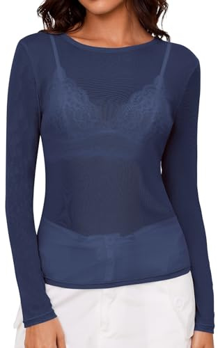 IECCP Top da Donna Sexy in Rete, Maglia Trasparente, Top Nero in Rete, Top a Maniche Lunghe Sheer, Top Casual, Blusa Sheer, T-Shirt in Tulle e Rete, Tunika, Abbigliamento per Club, Festa, Uscita
