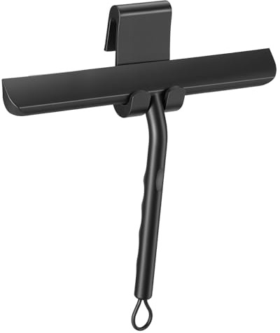 Oderra Tira Acqua da Doccia, Tergivetro per Doccia, Tiraacqua Vetri Doccia – in Silicone 21 cm, Nero, con Gancio, Senza Aloni per Vetri, Pareti Doccia e Specchi