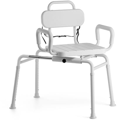 Loyoda Sliding Shower Chair with Swivel Seat, Slide Bathtub Transfer, for Elderly and Disabled, with Security Belt, 360 Rotation, Slides and Rotates, Adjustable Height,350lb Capacity, Neutral Gray