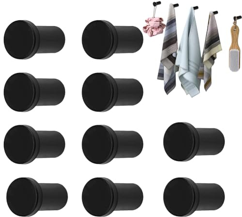 FARYODI Väggkrok, set om 10 stycken, duschkrokar, klädkrokar, rostfritt stål garderobskrokar för skruvning, svart, 35 mm runda krokar för handdukar, badrockar, kök och vardagsrum – borrning krävs