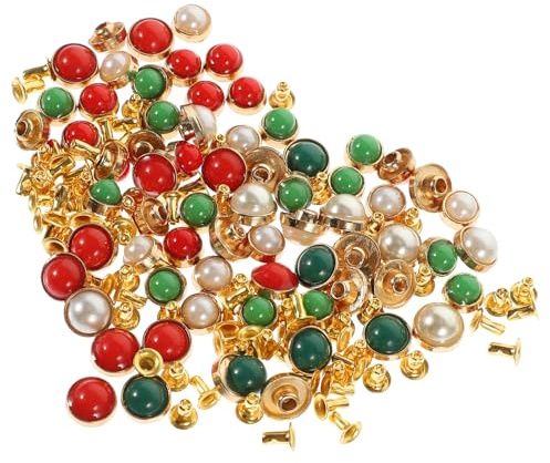 Mikikit Remaches de Perla y Tachuelas para Cuero 60 Piezas Beige, Rojo y Azul, Aleación y Resina, Decoración de Bolsos y Ropa, Manualidades y Artesanía, Uso en Temporada Festiva y Diario