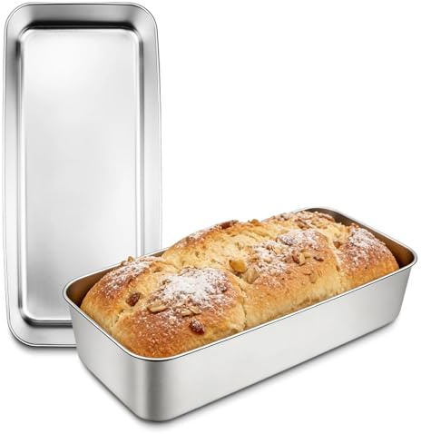 Lot de 2 Moule à Pain de Mie Rectangulaires, Grand Moule a pain Acier Inoxydable 33 × 15 × 6,7 cm, Moule a Cake Air Fryer, pour Pain, Toast, Gâteau, Lasagnes