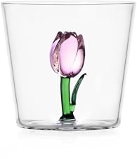 Ichendorf Milano Tumbler Tulipano Rosa, Collezione Botanica, 30 cl, Vetro Borosilicato, Fatto a Mano