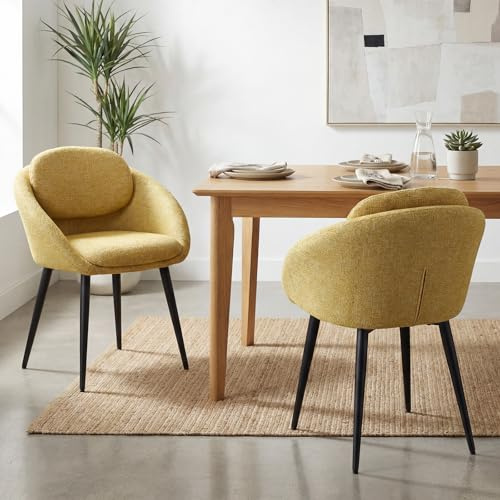 DAYALANE Set di 2 Sedie da Pranzo Moderne Sedie da Cucina in Ciniglia Poltroncine da Pranzo Sedie da Salotto con Gambe in Metallo Sedie Imbottite per Soggiorno/Camera da Letto, Giallo