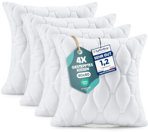 Utopia Bedding Kissenfüllung 40x40 cm 4er Set Kissen Dekokissen für Couch | Weiß gesteppter Kissenbezug Kissenfüllung Zierkissen Sofakissen Mikrofaser bezug Polyester Füllung Prall gefüllt für Komfort