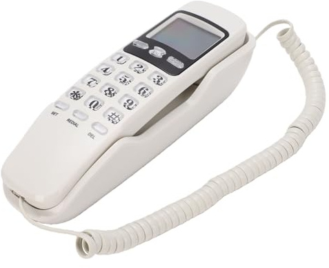 PUSOKEI Teléfono con Cable para Montaje en Pared, Teléfono Fijo Retro con Siste ma de Identificación de Llamadas DTMF/FSK y Pantalla LCD, Remarcación, Control de Volumen, (Blanc)