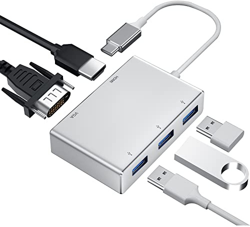 USB C to HDMI VGA Adapter, Weton 5 in 1 USB 3.1 Type C Hub to HDMI 4K,1080P VGA,3xUSB 3.0 Multiport Video Adapter Converter Compatible with MacBook/Chromebook Pixel/Dell XPS/Samsung