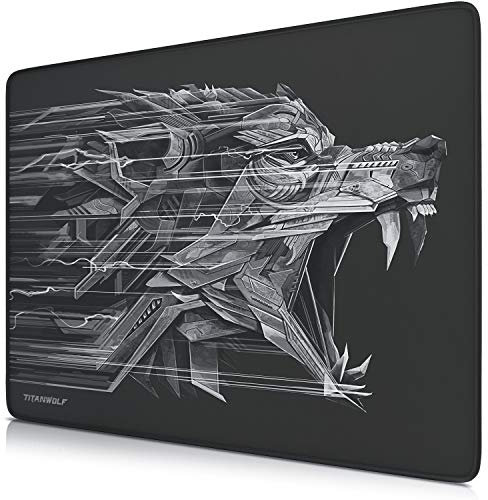TITANWOLF XL Speed Gaming Mouse Pad - Mouse Mat 440 x 350 x 3mm - XXL mousepad - table mat large size - improved precision and speed - rubber base for stable grip on smooth surfaces - Design Wolf