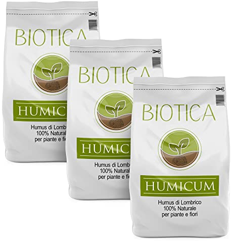 BIOTICA Humus di lombrico 100% biologico italiano HUMICUM - 75 Litri - Fertilizzante 100% Naturale italiano, Terriccio Biologico, Concime per Piante, Fiori e Orto