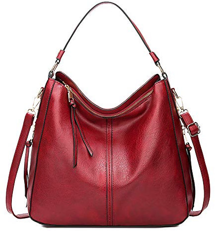 Kris Anna Hobo Sac à main portés épaule Seau pour Femme en Cuir PU (Vin rouge)